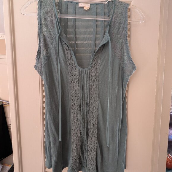 Anthropologie Meadow Rue Open Tie Neck Lace Crochet Large Muted Green - Picture 3 of 11